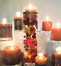 50 Floating Shades of Realistic Fall Leaves, Flowers, Pearls-Pebbles-Fills 1 Gallon-With Transparent Floating Gels-Options of 3 Submersible Fairy Lights