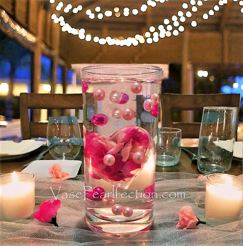 "Floating" Big Heart Submersible & Fillable with Your Choice of Pearls colors- Stunning Centerpiece Decorations