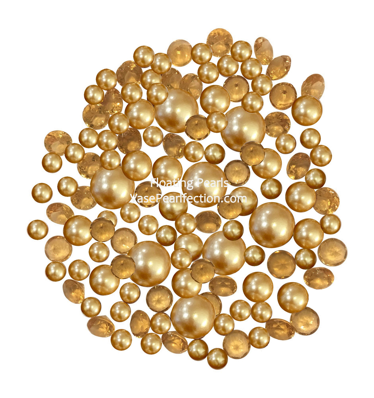 100 "Floating" Gold Pearls & Matching Sparkling Gem Accents - With Measured Gels Kit - Option 6 Fairy Lights - Vase Decorations