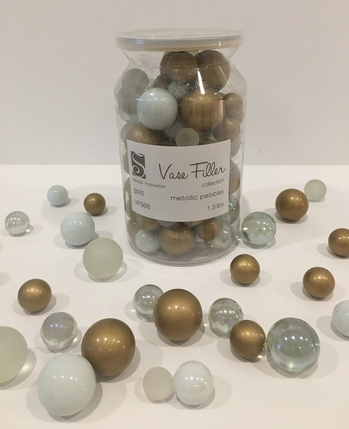 *Clearance* 80 Gold Theme Glass Marbles - No Hole Jumbo/Assorted Sizes Vase Fillers for Decorating Centerpieces