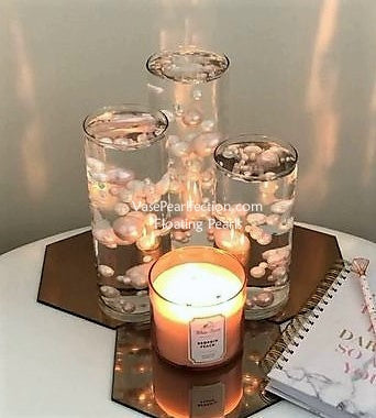 75 Floating Rose Gold Pearls - Shiny - 1 Pk Fills 1 Gallon of Gels for Floating Effect - With Measured Gels Prep Bag - Option of 3 Submersible Fairy Lights Strings