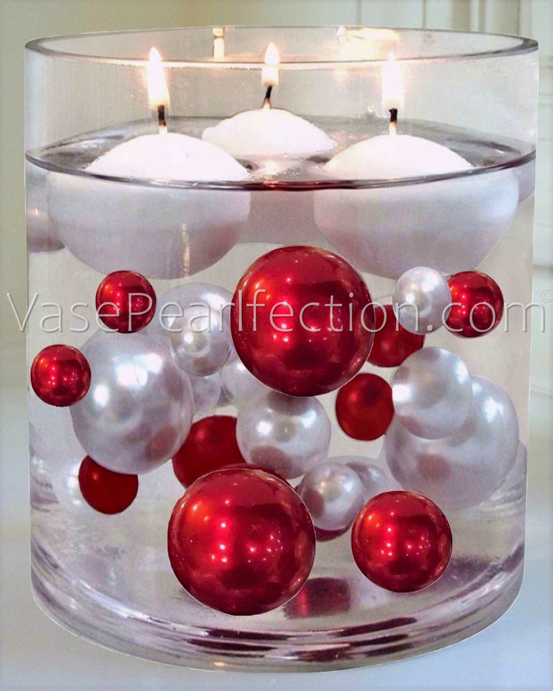 75 Floating Red Pearls-Shiny-Jumbo Sizes-1 Pk Fills 1 Gallon of Gels for Floating Effect-With Measured Gels Kit - Option 3 Fairy Lights - Vase Decorations