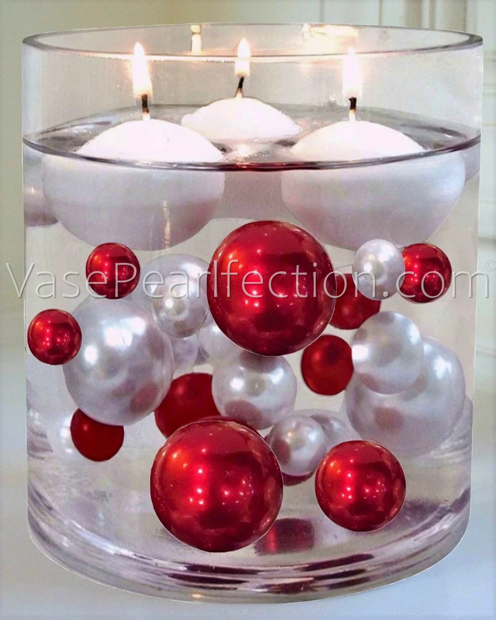 "Floating" Rustic Miniature Wreaths, Snow & Red Gems - with Snowing Effect - Christmas Vase Decorations