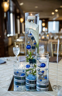 125 Floating Pearls Royal Blue/Navy Pearls & Silver Pearls-Fills 2 Gallons of Transparent Gels for The Floating Effect-With Exclusive Gels Measured Prep Bags+Option of 6 Submersible Fairy Lights